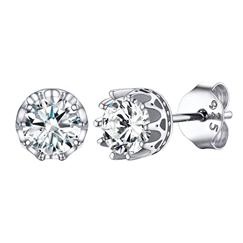 PROSILVER 925 Sterling Silber Geburtsstein Ohrstecker April Funkelnden Zirkonia Krone Piercing Ohrringe Minimalist Ohr Schmuck Accessoire für Damen Mädchen von PROSILVER