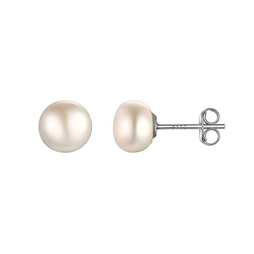PROSILVER 925 Sterling Silber Ohrringe Stecker mit 8mm Perle Weiße Süßwasserperle Ohrstecker Ohr Piercing Schmuck Accessoire für Frauen Mädchen von PROSILVER