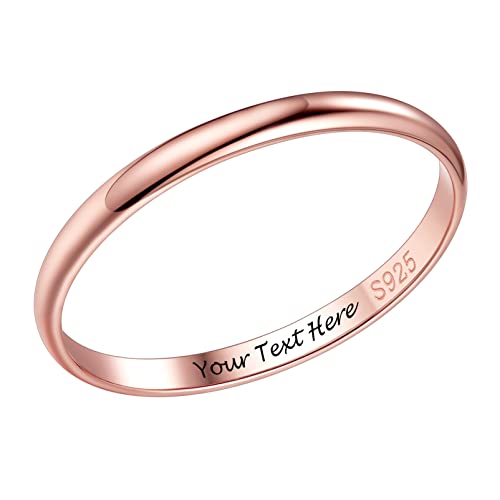 PROSILVER 925 Sterlingsilber Trauring personalisierte Hochzeitsring Ewigkeitsring für Damen 2mm glänzender Rosegold vergoldet Verlobungsring Ehering Fingerring Minimalist Finger Schmuck Größe 49 von PROSILVER