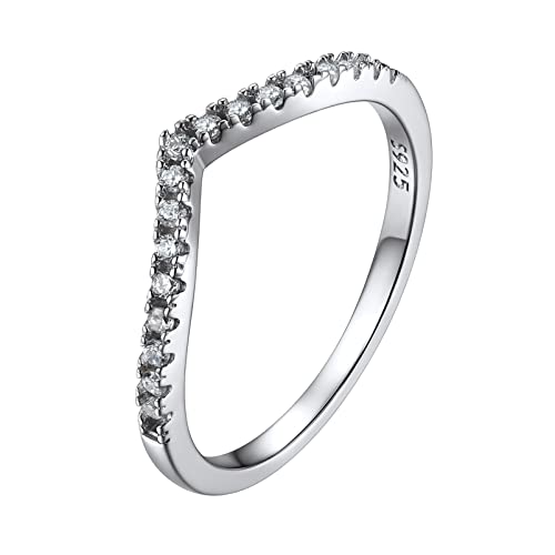 PROSILVER 925 Sterlingsilber V Ring für Damen Trauring Hochzeitsring Verlobungsring Zirkonia Vorsteckring Ehering Fingerring Minimalist Finger Schmuck Größe 49 von PROSILVER