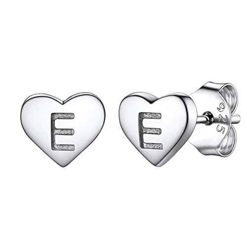 PROSILVER 925er Silber Herz Ohrringe Buchstabe E Ohrstecker kleine Stud Ohrringe Initiale Alphabet Ohr Piercing für Frauen Ohr Schmuck Accessoire für tägliches Tragen von PROSILVER