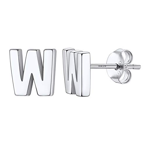 PROSILVER 925er Silber Ohrringe Buchstabe W Ohrstecker kleine Stud Ohrringe klassische Initiale Alphabet Ohr Piercing für Männer Frauen Accessoire für tägliches Tragen von PROSILVER