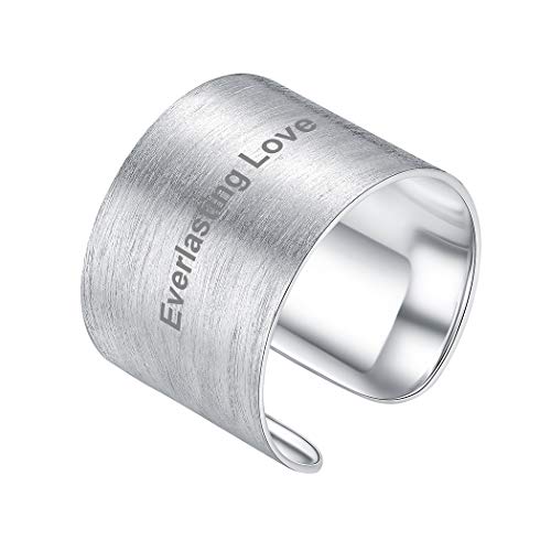 PROSILVER 925er Silber matt Offener Ring für Damen Herren - 15mm breit Name Texte Gravur Band Ring verstellbar gebürstet Schmuck personalisiert Fingerringe für Geburtstag Valentinstag von PROSILVER