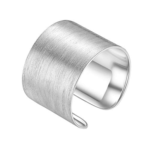 PROSILVER 925er Silber matt Offener Ring für Damen Herren - 15mm breit Name Texte Gravur Band Ring verstellbar gebürstet Schmuck personalisiert Fingerringe für Geburtstag Valentinstag von PROSILVER