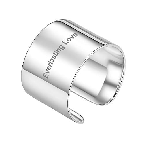 PROSILVER 925er Silber personalisiert Offener Ring für Damen Herren - 15mm breit Name Texte Gravur Band Ring verstellbar hochglanzpoliert Schmuck Accessoire für Geburtstag Valentinstag von PROSILVER