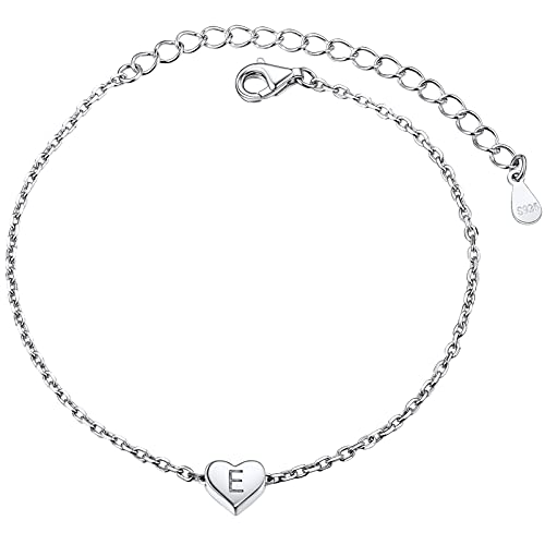 PROSILVER Armband mit Herz Charms, Buchstabe E Handgelenk Kette 16+5cm 925 Silber Rolokette schlichte Damen Mädchen Armkette Armschmuck Accessoire für Valentinstag von PROSILVER