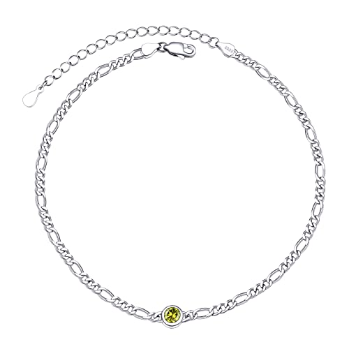 PROSILVER August Geburtsstein Fußkette Damen 925 Sterling Silber 3mm breit Figarokette Fußkettchen 22+5cm verstellbares Knöchelarmband Sommerstrand Schmuck Accessoire von PROSILVER