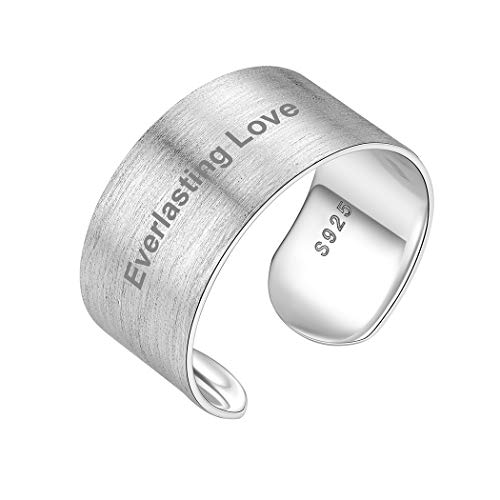 PROSILVER Breiter Ring 925 Silber für Männer Frauen - Name Texte Gravur verstellbar gebürstet Band Ring 10mm breit matt personalisiert Offener Ring Schmuck Accessoire für Mädchen Jungen von PROSILVER