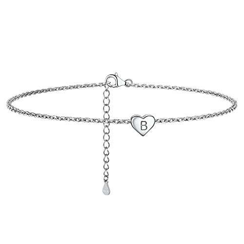 PROSILVER Buchstabe B Fusskette mit Herz Charms für Damen Mädchen 925 Sterling Silber 22+5cm Rolokette Initiale Knöchel Armband Sommer Strand Schmuck Accessoire für Geburtstag von PROSILVER