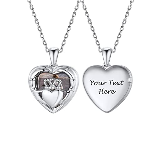 PROSILVER Charms Medaillon Kette für Foto Bilder 925 Silber personalisiert Claddagh Herz Anhänger zum Öffnen mit 46+5cm Rolokette Damen Amulett Schmuck für Geburtstag Valentinstag von PROSILVER