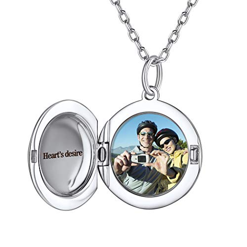 PROSILVER Charms Medaillon Kette für Foto Bilder 925 Silber personalisiert Runde Anhänger zum Öffnen mit 46+5cm Rolokette Damen Amulett Schmuck für Geburtstag Valentinstag von PROSILVER