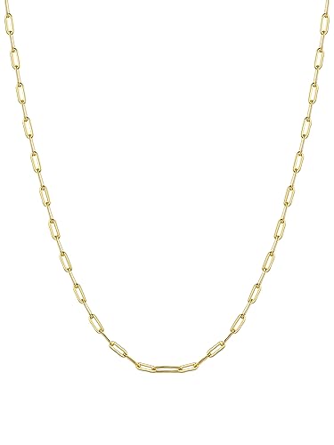 PROSILVER Damen 925 Feine Gold Kette 61cm 1,7mm dünne Halskette in Büroklammern Form 22k vergoldet Gliederkette schlanke Ankerkette Schmuck Accessoire für Weihnachten Muttertag von PROSILVER