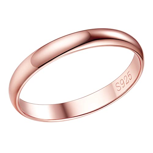 PROSILVER Damen 925er Silber Finger Ring 3mm glänzender Minimalist Ring Größe 47 Rosegold vergoldet Verlobungsring Ehering Trauring Hochzeitsring Memoirering Schmuck für Frauen von PROSILVER