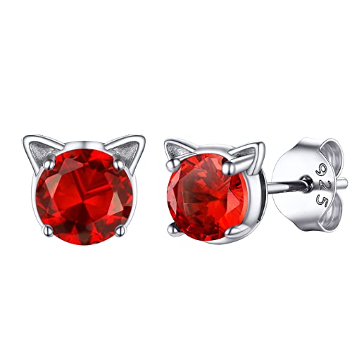 PROSILVER Damen 925er Silber Juli Geburtsstein Ohrringe Ohr Piercing mit Funkelnden Zirkonia schlichte Süße Katze Ohr Schmuck Accessoire für Geburtstag Valentinstag von PROSILVER