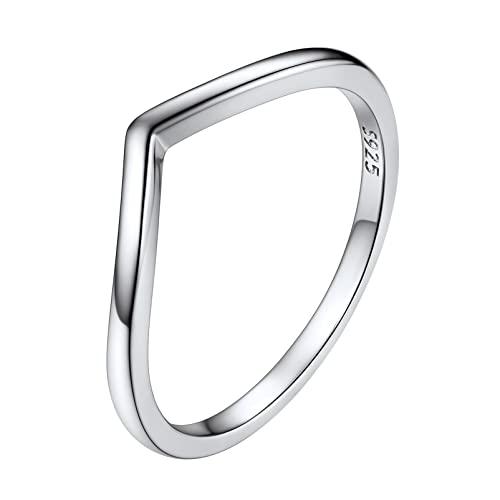 PROSILVER Damen 925er Silber Vorsteckring glänzender Schmaler V-Form Ring Größe 47 Verlobungsring Ehering Trauring Hochzeitsring Schmuck für Ehefrau Freundin von PROSILVER