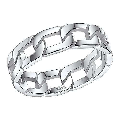 PROSILVER Damen Band Ring 925 Silber Panzerkette Design Ring Größe 52 Partnerring 5,4mm Minimalist Trauring Ewigkeitsring Verlobungsring Ehering Hochzeit Schmuck von PROSILVER