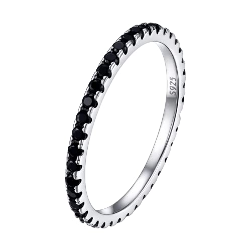 PROSILVER Damen Eternity Ring 925 Silber Vorsteckring Größe 52 Freundschaftsring Schwarzen Zirkonia Minimalist Trauring Verlobungsring Ehering Hochzeit Schmuck von PROSILVER