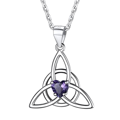 PROSILVER Damen Geburtsstein Kette Februar 925 Silber keltischer Triquetra Knoten Anhänger Halskette Dreiheitsknoten Amulett Schmuck Accessoire für Valentinstag Weihnachten von PROSILVER