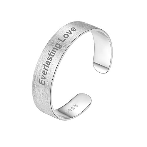 PROSILVER Damen Herren matt Ring - 925 Sterling Silber personalisiert Offener Ring 5mm breit gebürstet Band Ring verstellbar Schmuck Name Texte Gravur Fingerring für Jahrestag Geburtstag von PROSILVER