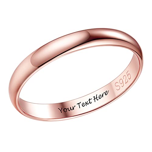 PROSILVER Damen Rosegold vergoldet Finger Ring 925 Silber Minimalist Ring Größe 52 Partnerring 3mm glänzender Minimalist personalisierte Trauring Ewigkeitsring Verlobungsring Ehering Hochzeit Schmuck von PROSILVER