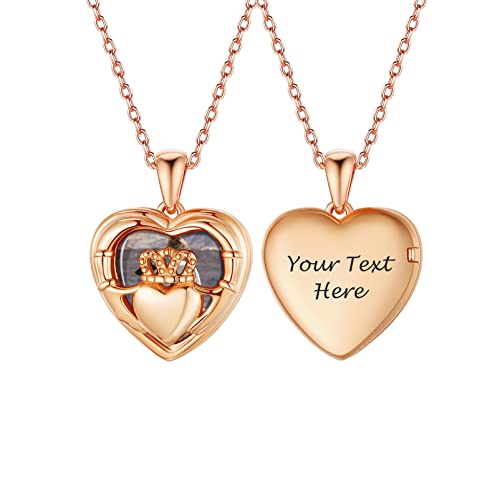 PROSILVER Damen Silber 925 Claddagh Herz Anhänger Halskette personalisiert Foto Medaillon zum Öffnen Rosegold vergoldet aufklappbar Amulett Schmuck Accessoire für Freundin Ehefrau von PROSILVER