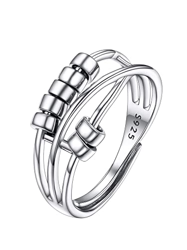 PROSILVER Damen Spinner Ring 925 Silber, Anxiety Ring mit drehenden Kugeln Verstellbar Anti-Stress Ring Fidget Ring Schmuck von PROSILVER