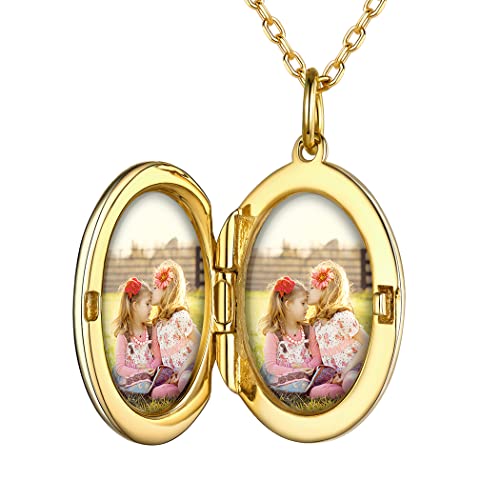 PROSILVER Damen aufklappbar Oval Medaillon zum Öffnen Silber 925 18k vergoldet personalisiert Oval Anhänger mit 2 Bilder Foto Amulett Souvenir für Weihnachten Valentinstag von PROSILVER