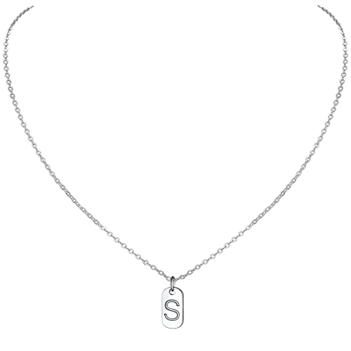 PROSILVER Damen kleine Erkennungsmarke Halskette 925 Sterlingsilber Buchstabe S Schlüsselbein Kette 40cm/1,5mm Initiale Dog Tag Collier Schmuck Accessoire für Ehefrau Freundin von PROSILVER