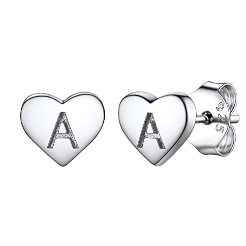 PROSILVER Damen kleine Herz Ohrringe Buchstabe A Ohrstecker 925 Sterlingsilber Initiale Ohr Piercing Stud Earrings Alphabet Schmuck Accessoire für Mutter Tochter von PROSILVER