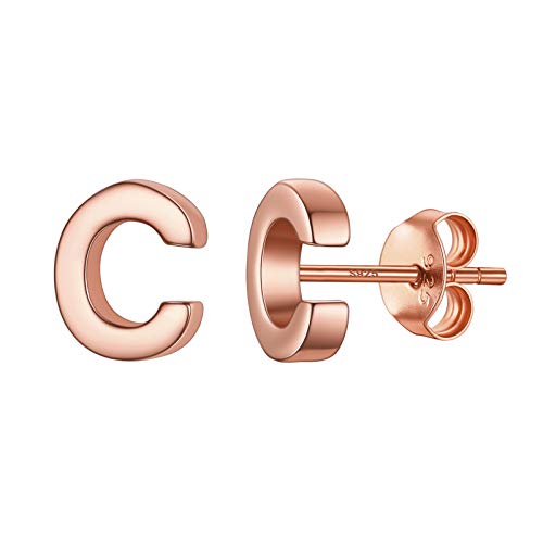 PROSILVER Damen kleine Ohrringe klassische Buchstabe C Ohrstecker Rosegold vergoldet Silber Stud Earrings Ohr Piercing Alphabet Initiale Schmuck Accessoire für Männer Frauen von PROSILVER