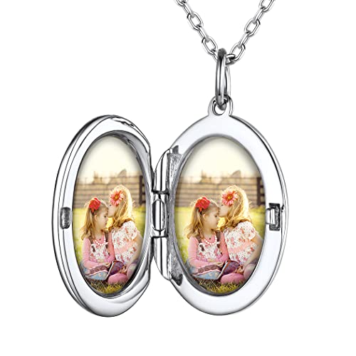 PROSILVER Damen personalisiert Medaillon zum Öffnen mit 2 Bilder 925 Silber aufklappbar Oval Anhänger Halskette Foto Amulett Schmuck für Muttertag Valentinstag von PROSILVER