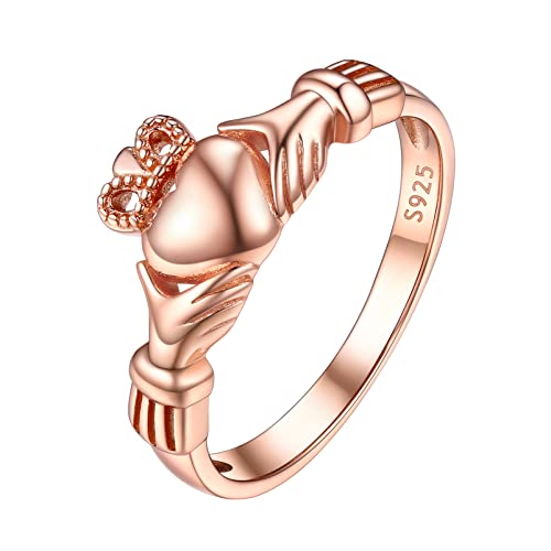 PROSILVER Damenring, keltisch, irisch, Silber, personalisierbar, Claddagh/Triquetra-Ring, roségoldbeschichtet, Größe 47-67, Metall von PROSILVER