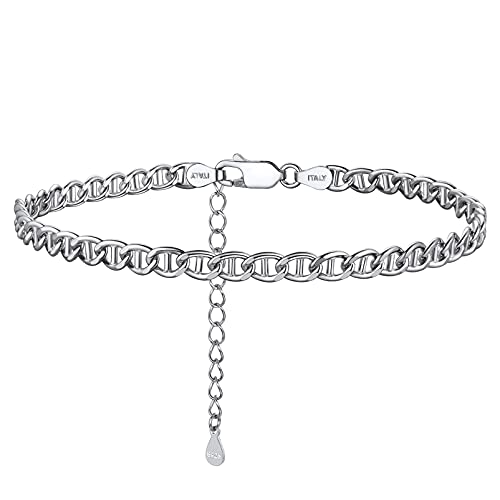 PROSILVER Fußkette für Frauen Mädchen 925 Sterlingsilber Marinerkette Fußarmband 4mm breit einfach Fußkettchen 22+5cm verstellbar Knöchel Armband Sommer Schmuck Accessoire von PROSILVER