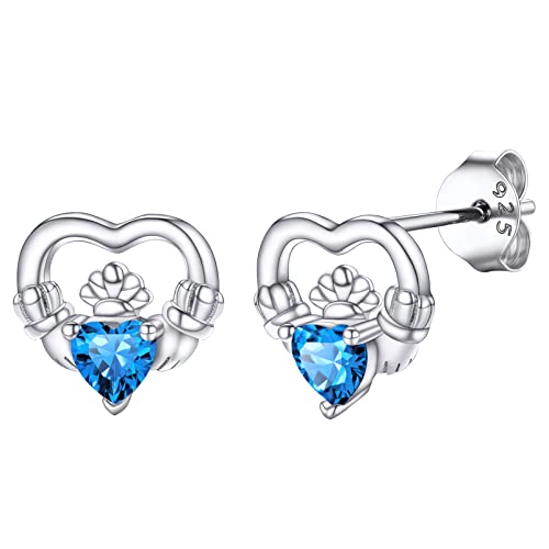 PROSILVER Geburtsstein Dezember Ohrstecker 925 Silber Irische Claddagh Piercing Ohrringe mit Funkeknden Zirkonia Bling Bling Ohr Schmuck Accessoire für Mutter Tochter Schwester von PROSILVER