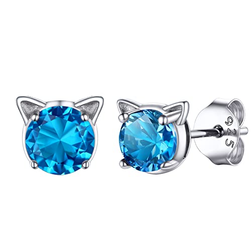 PROSILVER Geburtsstein Dezember Ohrstecker 925 Silber Süße Katze Piercing Ohrringe mit Funkeknden Zirkonia Bling Bling Ohr Schmuck Accessoire für Mutter Tochter Schwester von PROSILVER