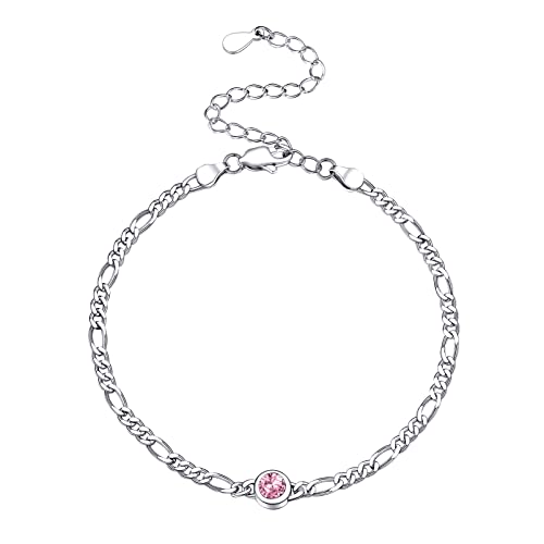PROSILVER Geburtsstein Oktober Armkette für Damen 925 Sterling Silber 16+5cm Figarokette Armband mit Zirkonia 3mm breit dünne Gliederarmband Handgelenk Schmuck Accessoire von PROSILVER