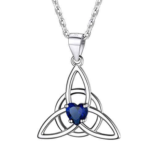 PROSILVER Geburtsstein September Kette 925 Silber Triquetra Knoten Amulett mit 45+5cm Rolokette keltischer Dreiheitsknoten Anhänger Halskette Schmuck Accessoire für Frauen von PROSILVER