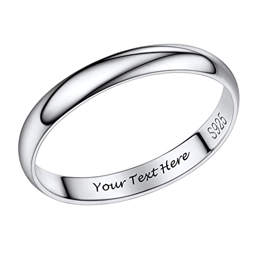 PROSILVER Herren personalisierte Trauring 925 Silber Minimalist Ring 3mm glänzender Ehering Verlobungsring Memoirering Ewigkeitsring Größe 62 Schmuck Accessoire für Männer von PROSILVER