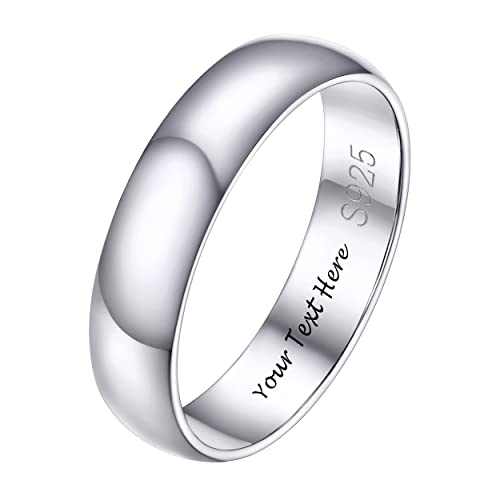 PROSILVER Herren personalisierte Verlobungsring 925er Silber 5mm glänzender Antragsring Hochzeitsring Memoirering Ewigkeitsring Schlichter Schmuck für Männer Ring Größe 64 von PROSILVER