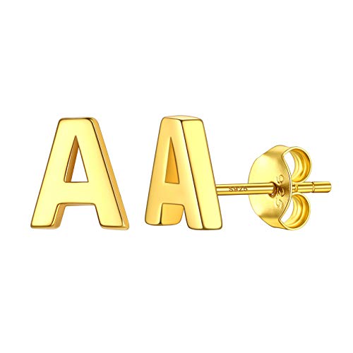 PROSILVER Initiale Piercing Ohrringe Damen Mädchen kleine Ohrstecker Buchstabe A 18k vergoldet Silber Alphabet Ohr Schmuck Accessoire klassische Stud Earrings für Weihnachten von PROSILVER