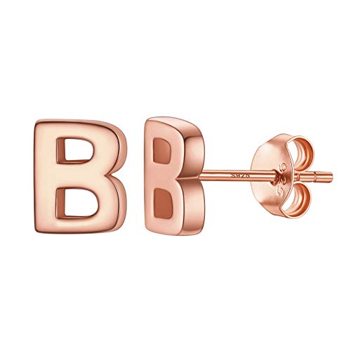 PROSILVER Initiale Piercing Ohrringe Damen Mädchen kleine Ohrstecker Buchstabe B Rosegold vergoldet Silber Alphabet Ohr Schmuck Accessoire klassische Stud Earrings für Weihnachten von PROSILVER