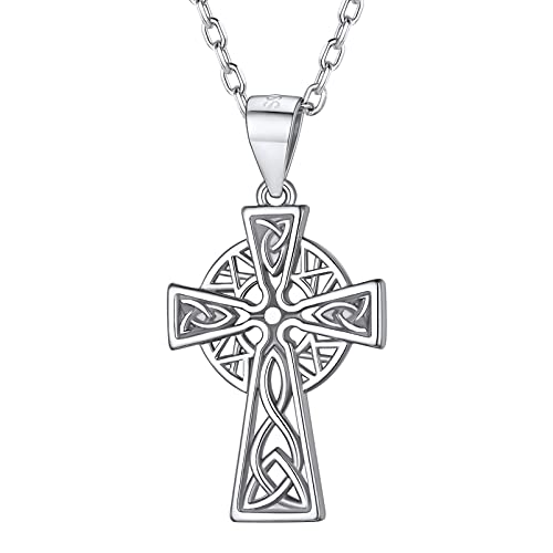 PROSILVER Irischen Keltisch Knoten Design Kette 925er Silber Keltisches Kreuz Anhänger mit 46+5cm Rolokette Frauen Mädchen religiöse Amulett Schmuck Accessoire von PROSILVER