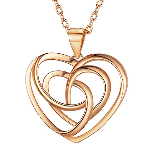 PROSILVER Religiöse Kette für Frauen Rosegold vergoldet Silber 925 Liebesknoten mit 46+5cm Rolokette Damen Keltisch Knoten Amulett Anhänger Halskette Schmuck von PROSILVER