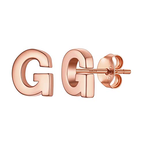 PROSILVER Rosegold vergoldet Silber Ohrringe Buchstabe G Ohrstecker kleine Stud Ohrringe klassische Initiale Alphabet Ohr Piercing für Männer Frauen Accessoire für tägliches Tragen von PROSILVER