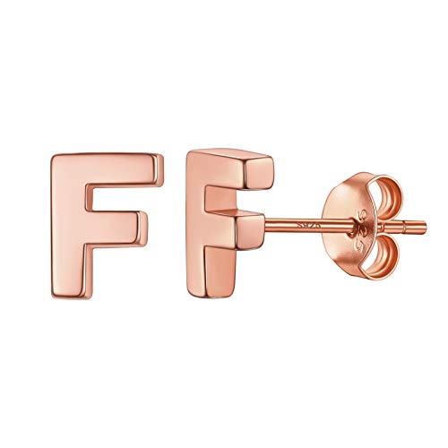 PROSILVER Rosegold vergoldet Silber kleine Buchstabe F Ohrstecker klassische Alphabet Initiale Stud Ohrringe Ohr Piercing Schmuck Accessoire für Mädchen Jungen Weihnachten Geburtstag von PROSILVER