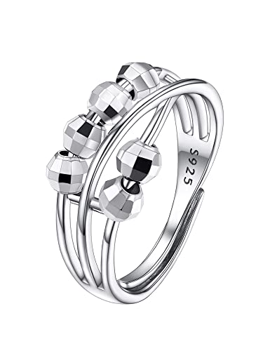 PROSILVER Spinner Ring Silber 925 Damen Anti-Stress Perlen Ring Verstellbar Anxiety Ring Fidget Ring für Frauen von PROSILVER