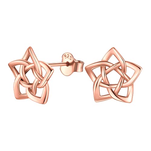 PROSILVER Stern Ohrstecker für Damen Mädchen Rosegold vergoldet Silber 925 Stern-Knoten Ohr Piercing Keltisch Knoten Amulett Ohr Schmuck Accessoire von PROSILVER