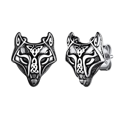 PROSILVER Wolfskopf Ohrstecker 925 Silber Wolf Maske mit Keltischen Knoten Piercing Ohrringe Wikinger Stud Earrings Schmuck Accessoire für Männer Frauen von PROSILVER