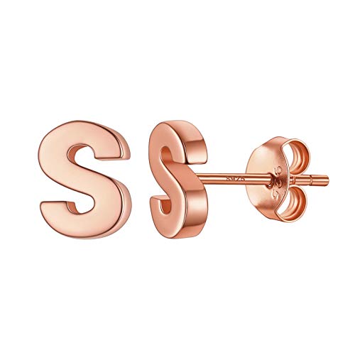 PROSILVER klassische Buchstabe S Ohrringe Rosegold vergoldet Silber Initale Ohrstecker kleine Alphabet Ohr Piercing Damen Mädchen Stud Earrings Accessoire Ohr Schmuck für Geburtstag Party von PROSILVER