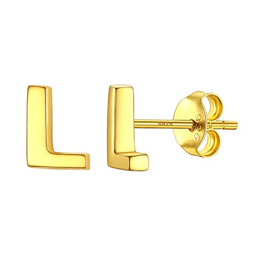 PROSILVER klassische Ohrstecker für Damen Herren 18k vergoldet Silber Buchstabe L Ohrstecker kleine Alphabet Initiale Ohr Piercing Ear Studs Schmuck Accessoire für Party von PROSILVER